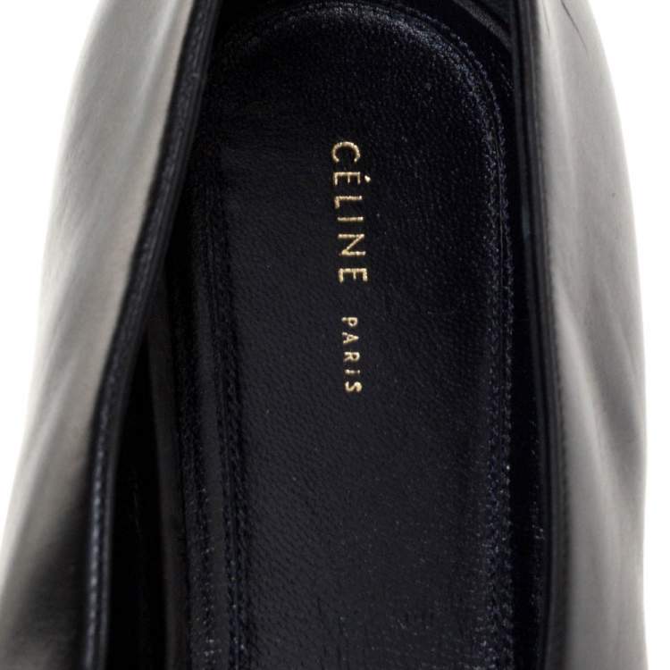 Pre Owned Celine Black Leather V-Neck Ballet Flats Size 40