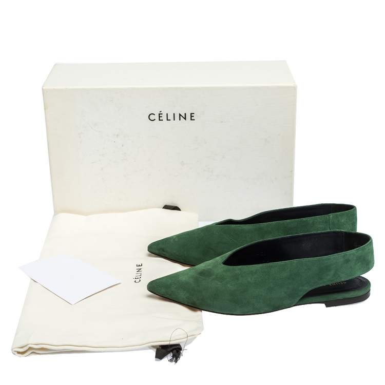 Pre Owned Celine Green Suede V Cut Pointed Toe Flats Size 36