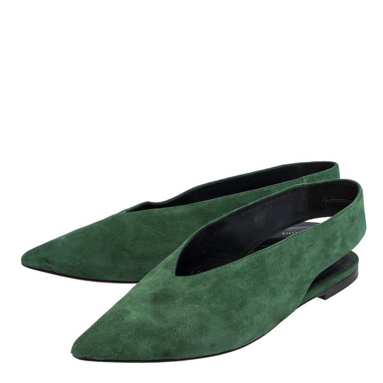 Pre Owned Celine Green Suede V Cut Pointed Toe Flats Size 36