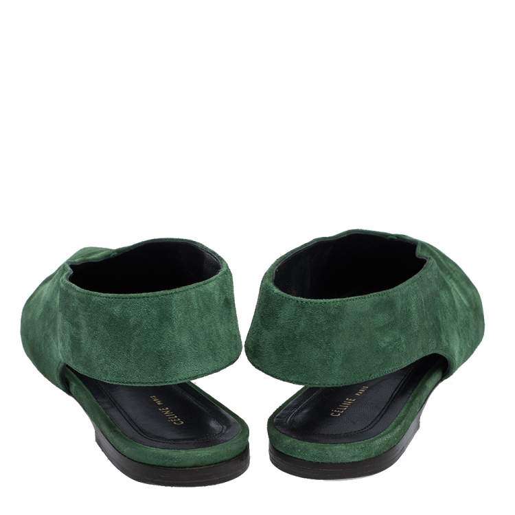 Pre Owned Celine Green Suede V Cut Pointed Toe Flats Size 36