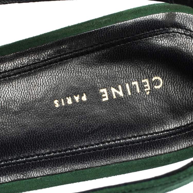 Pre Owned Celine Green Suede V Cut Pointed Toe Flats Size 36
