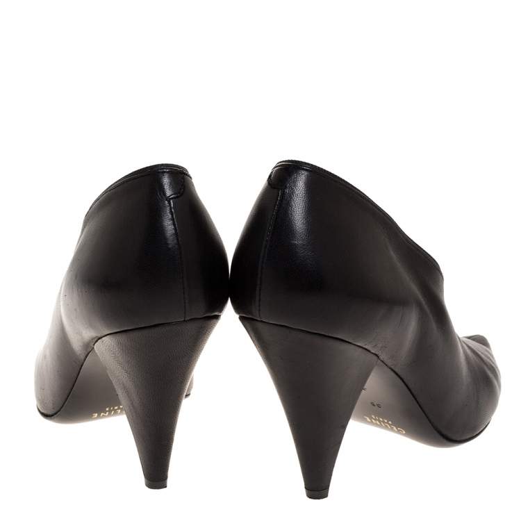 Pre Owned Celine Black Leather V Cut Pointed Toe Pumps Size 38