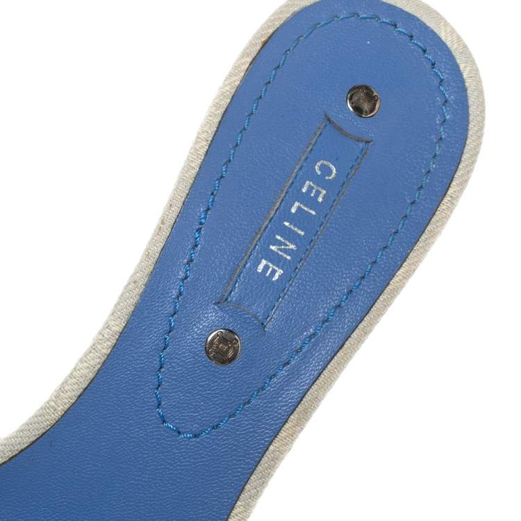 Pre Owned Celine Off-White/Yellow Macadam Canvas And Patent Trim Slide Sandals Size 39.5