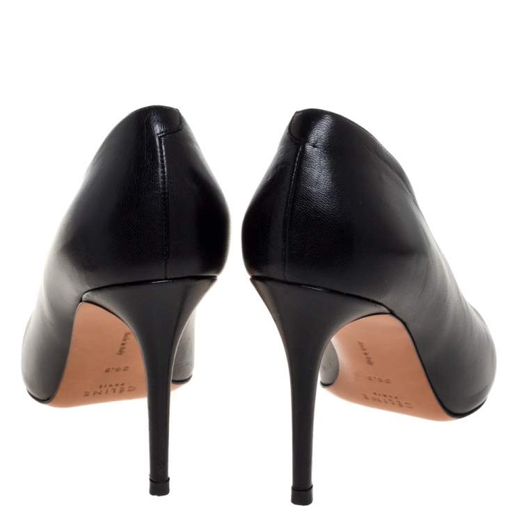 Pre Owned Celine Black Leather V-Neck Pointed Toe Pumps Size 36.5