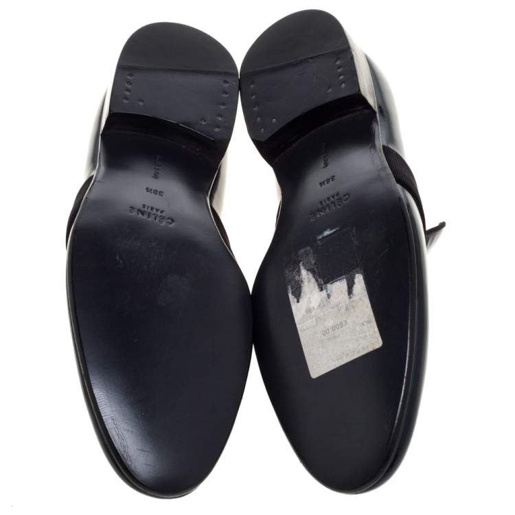 Pre Owned Celine Dark Green Patent Leather Slip On Loafers Size 38.5