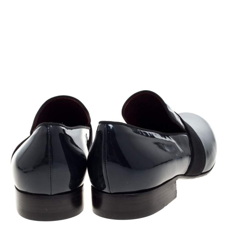 Pre Owned Celine Dark Green Patent Leather Slip On Loafers Size 38.5
