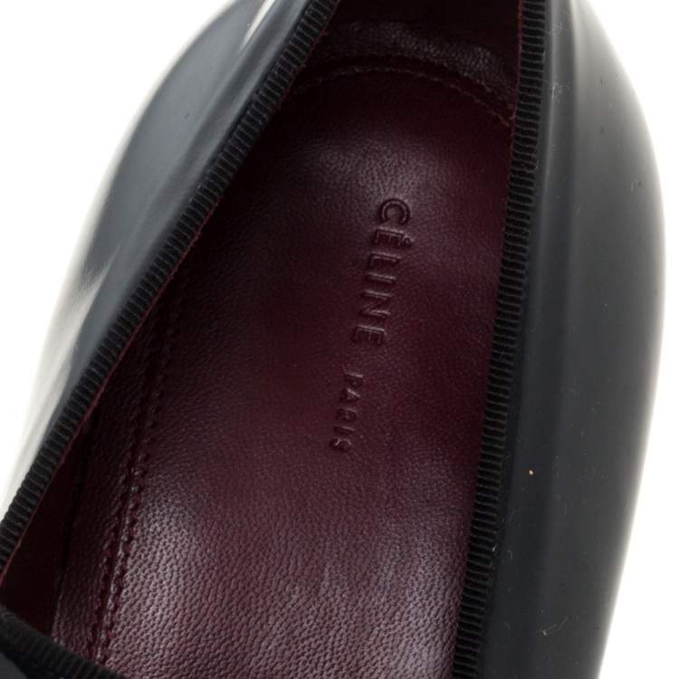 Pre Owned Celine Dark Green Patent Leather Slip On Loafers Size 38.5