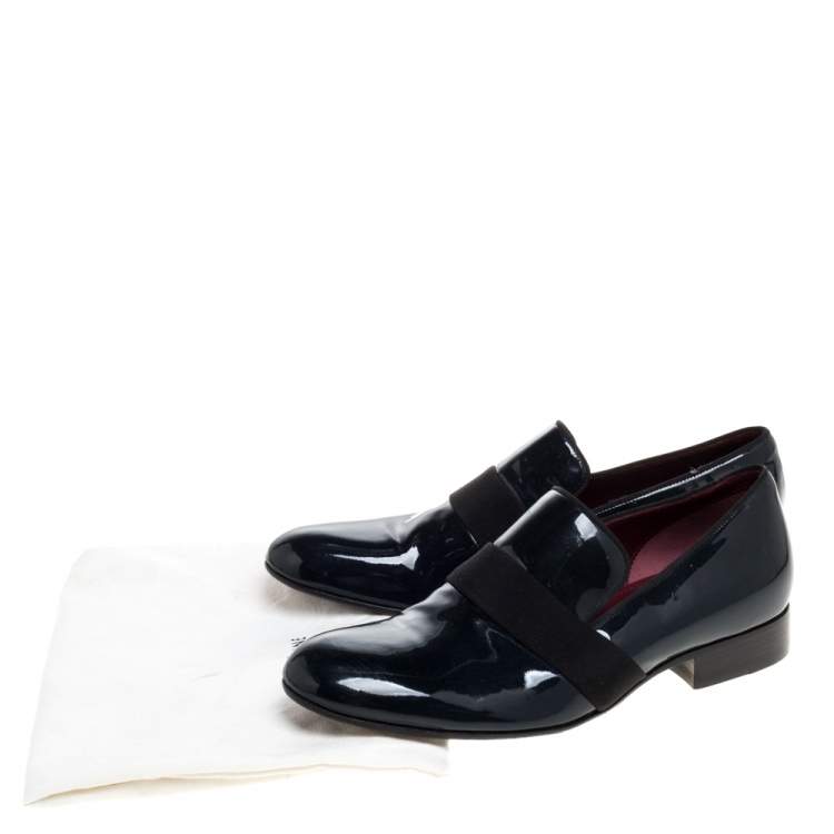 Pre Owned Celine Dark Green Patent Leather Slip On Loafers Size 38.5