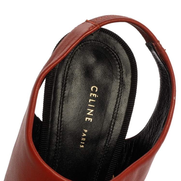 Pre Owned Celine Beige/Brown Leather Slingback Pointed Toe Sandals Size 37