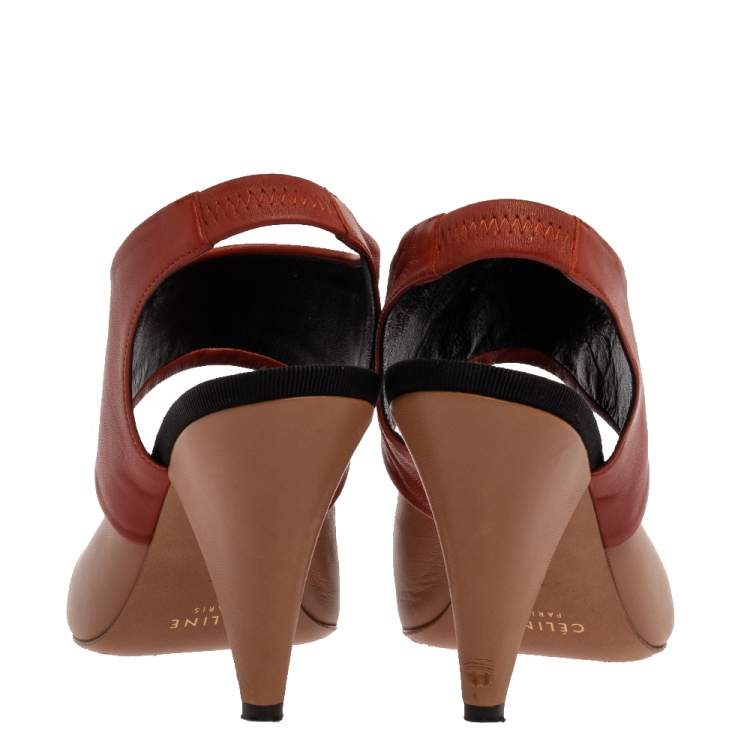 Pre Owned Celine Beige/Brown Leather Slingback Pointed Toe Sandals Size 37