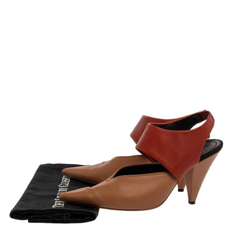 Pre Owned Celine Beige/Brown Leather Slingback Pointed Toe Sandals Size 37
