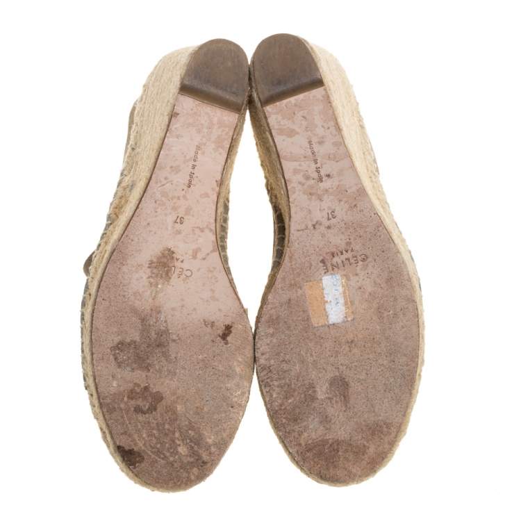 Pre Owned Celine Grey Suede Open Toe Espadrilles Wedge Sandals Size 37