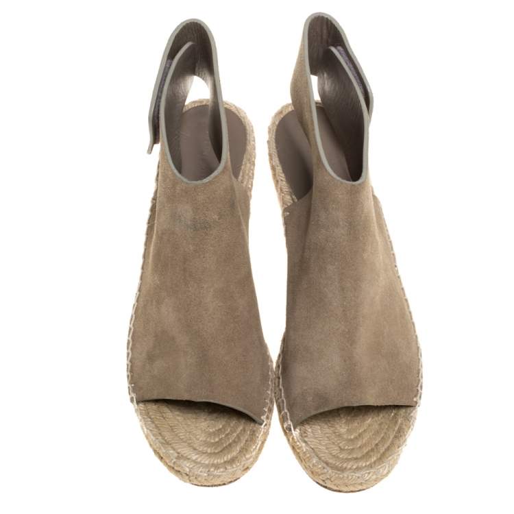 Pre Owned Celine Grey Suede Open Toe Espadrilles Wedge Sandals Size 37