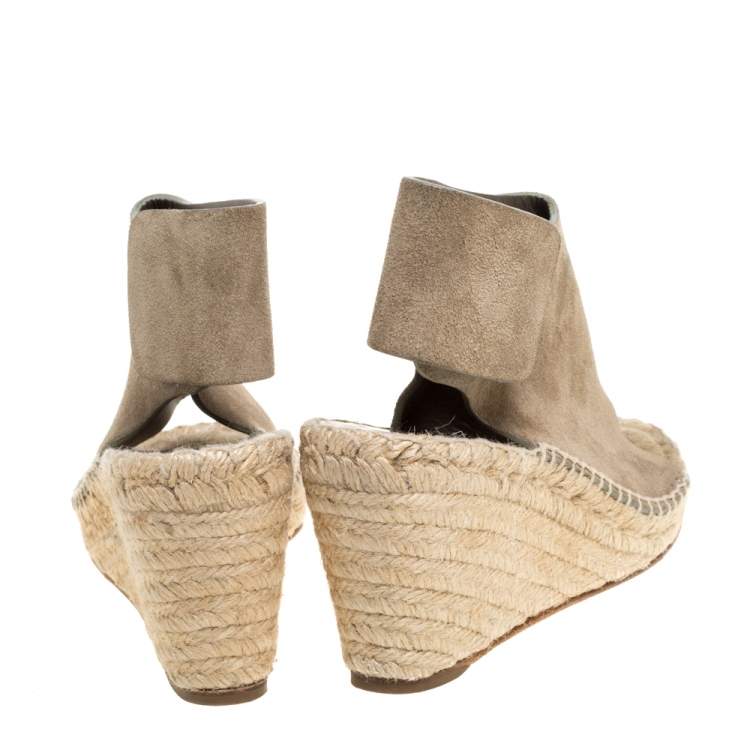 Pre Owned Celine Grey Suede Open Toe Espadrilles Wedge Sandals Size 37