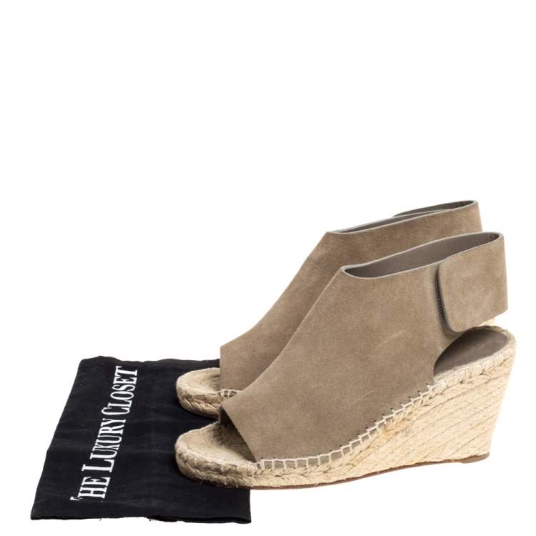 Pre Owned Celine Grey Suede Open Toe Espadrilles Wedge Sandals Size 37