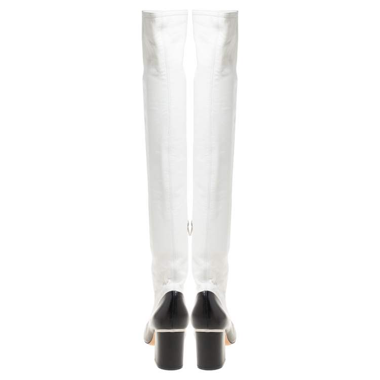 Pre Owned Celine Two Tone Leather Over The Knee Boots Size 38.5