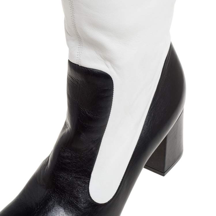 Pre Owned Celine Two Tone Leather Over The Knee Boots Size 38.5