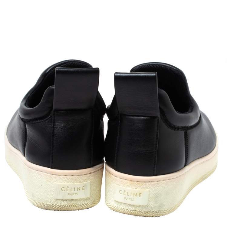 Pre Owned Celine Black Leather Slip On Sneakers Size 38
