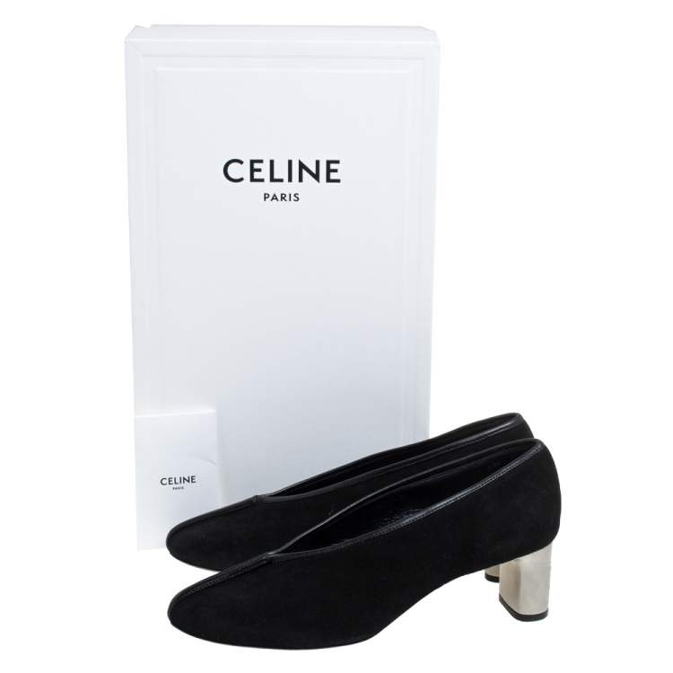 Pre Owned Celine Black Suede Leather V Neck Pumps Size 39