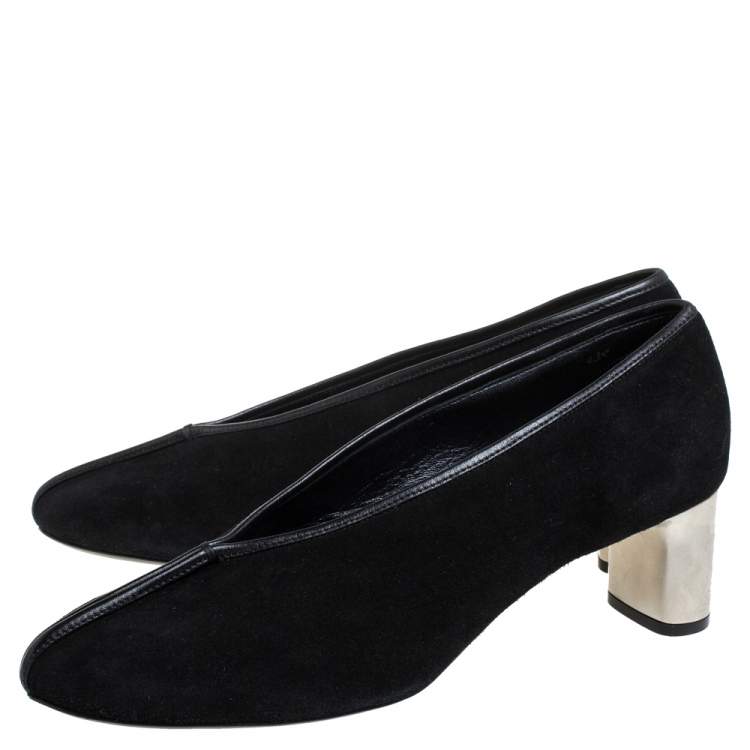 Pre Owned Celine Black Suede Leather V Neck Pumps Size 39