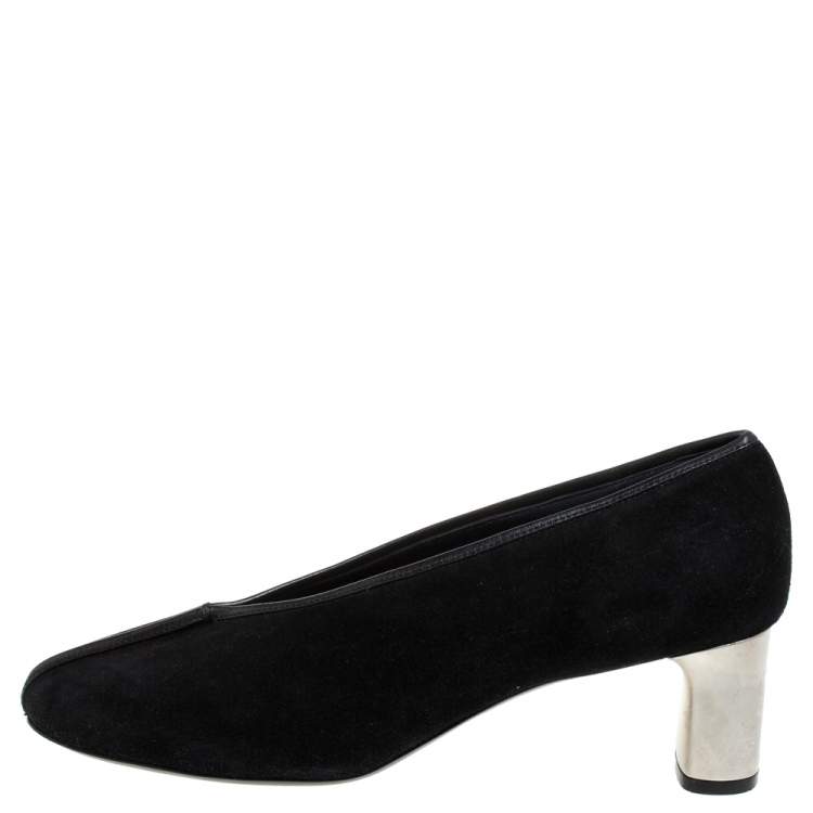 Pre Owned Celine Black Suede Leather V Neck Pumps Size 39