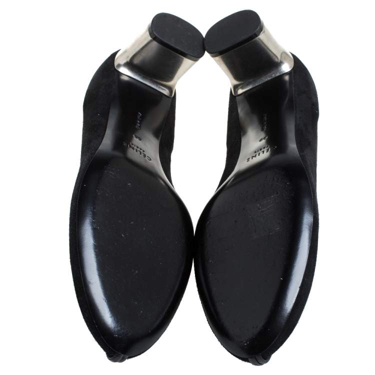 Pre Owned Celine Black Suede Leather V Neck Pumps Size 39
