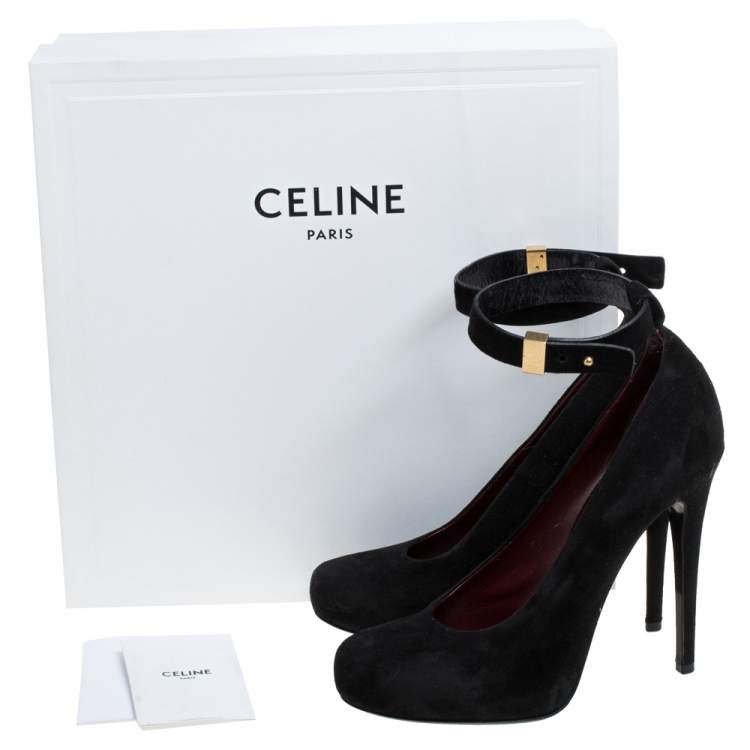 Pre Owned Celine Black Suede Leather Ankle Cuff Pumps Size 38