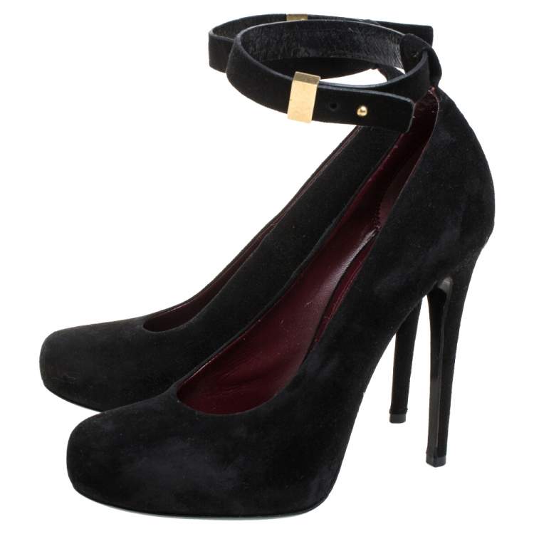 Pre Owned Celine Black Suede Leather Ankle Cuff Pumps Size 38