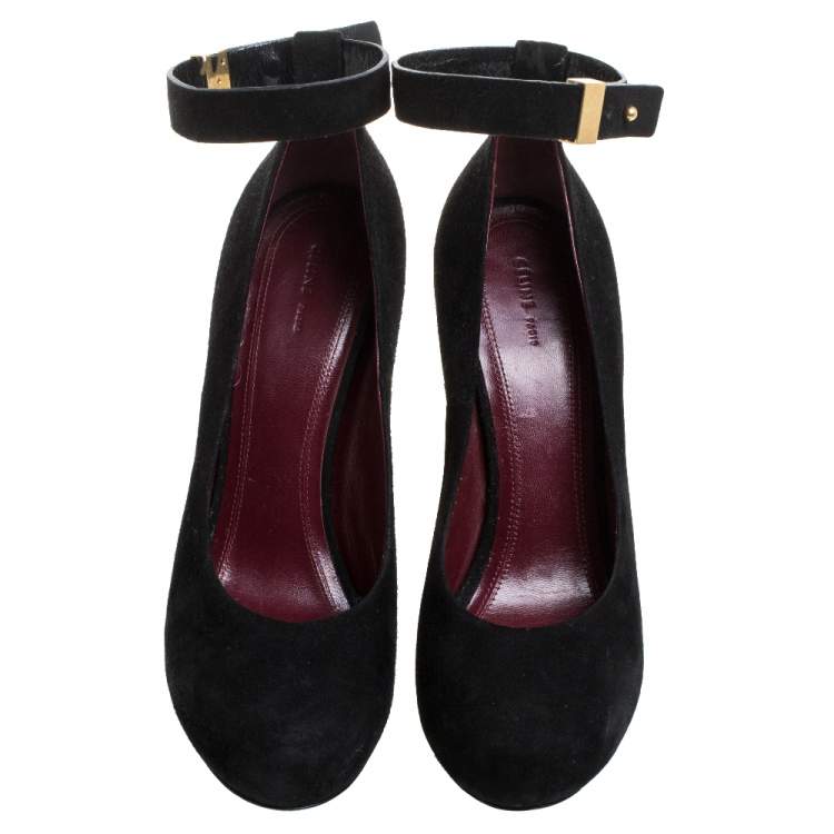Pre Owned Celine Black Suede Leather Ankle Cuff Pumps Size 38