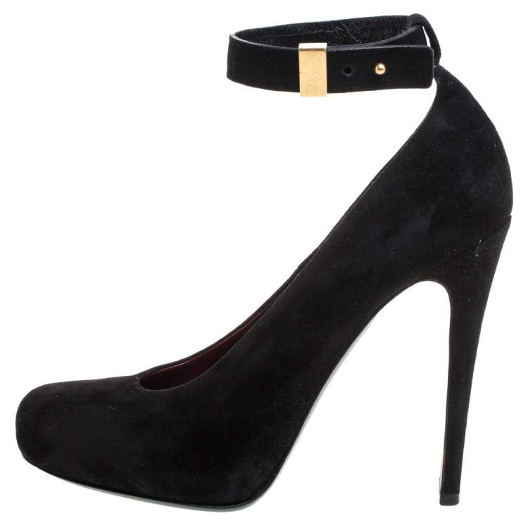 Pre Owned Celine Black Suede Leather Ankle Cuff Pumps Size 38