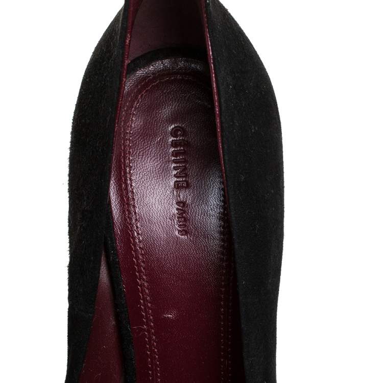 Pre Owned Celine Black Suede Leather Ankle Cuff Pumps Size 38