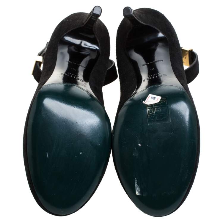 Pre Owned Celine Black Suede Leather Ankle Cuff Pumps Size 38