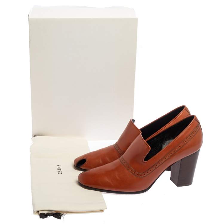 Pre Owned Celine Brown Leather Loafer Pumps Size 39