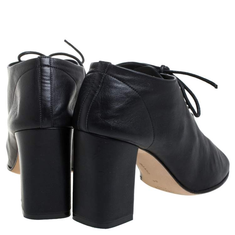 Pre Owned Celine Black Leather Block Ankle Booties Size 39