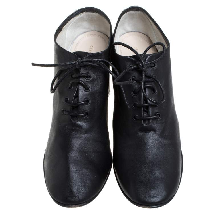 Pre Owned Celine Black Leather Block Ankle Booties Size 39