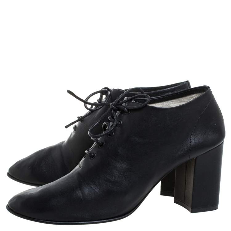 Pre Owned Celine Black Leather Block Ankle Booties Size 39