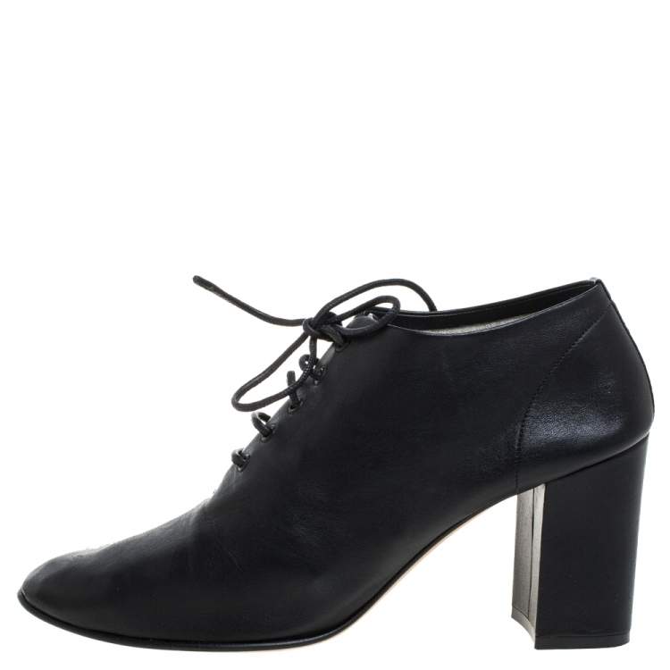 Pre Owned Celine Black Leather Block Ankle Booties Size 39