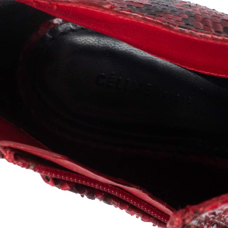 Pre Owned Celine Red Python Block Heels Ankle Boots Size 38