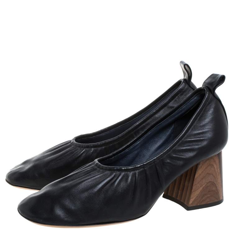 Pre Owned Celine Black Leather Ballerina Block Heel Pumps Size 39