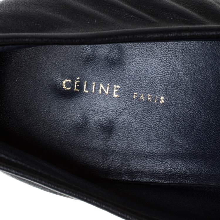 Pre Owned Celine Black Leather Ballerina Block Heel Pumps Size 39