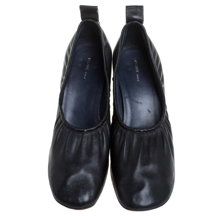 Pre Owned Celine Black Leather Ballerina Block Heel Pumps Size 39
