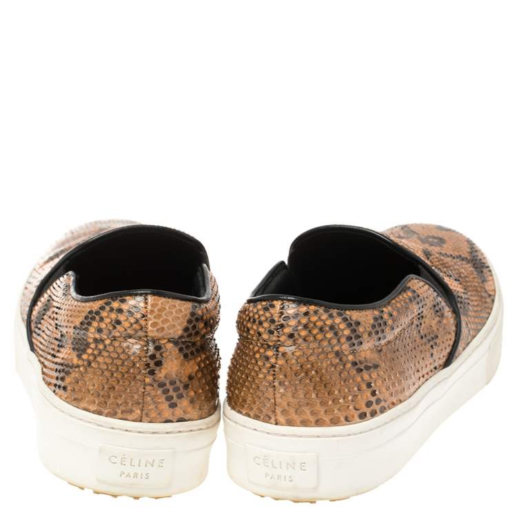 Pre Owned Celine Multicolor Python and Leather Slip On Sneakers Size 38