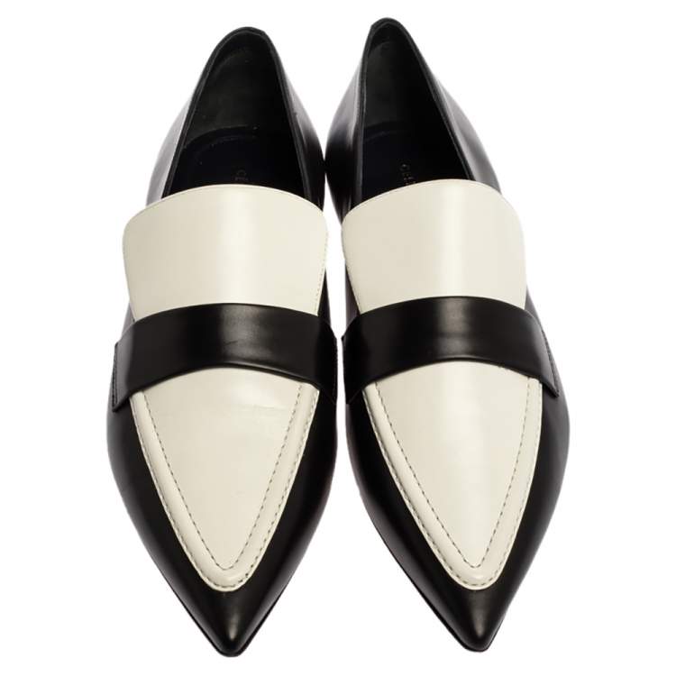 Pre Owned Celine Monochrome Leather Pointed Toe Slip On Loafers Size 36