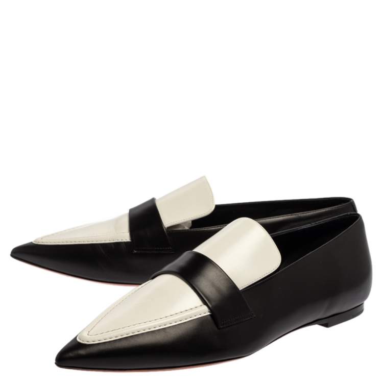 Pre Owned Celine Monochrome Leather Pointed Toe Slip On Loafers Size 36