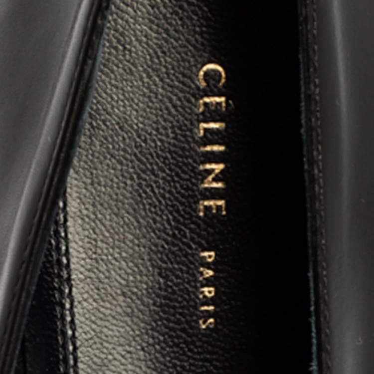 Pre Owned Celine Monochrome Leather Pointed Toe Slip On Loafers Size 36
