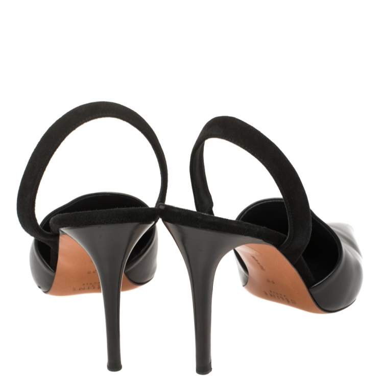 Pre Owned Celine Black Leather Pointed Toe Slingback Pumps Size 38