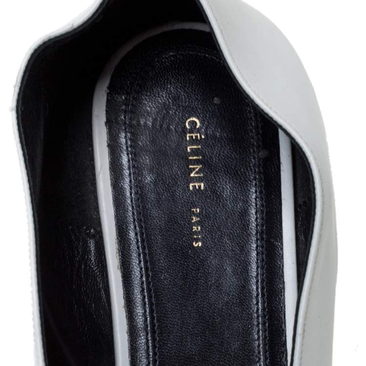 Pre Owned Celine White Leather V-Neck Ballet Flats Size 37