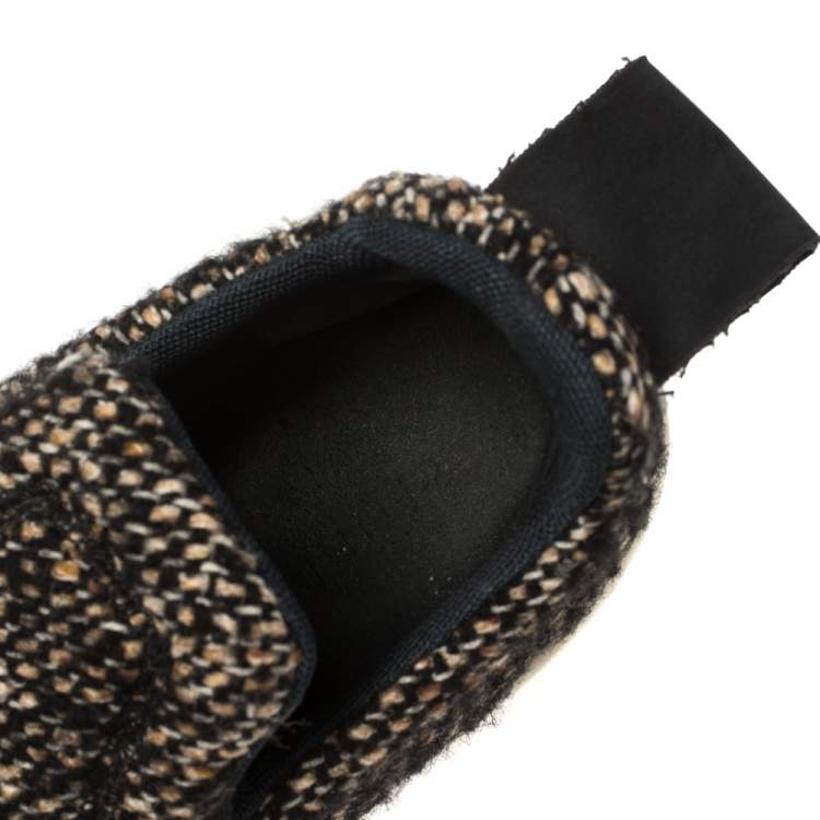 Pre Owned Céline Brown Tweed Platform Slip-On Sneakers Size 38