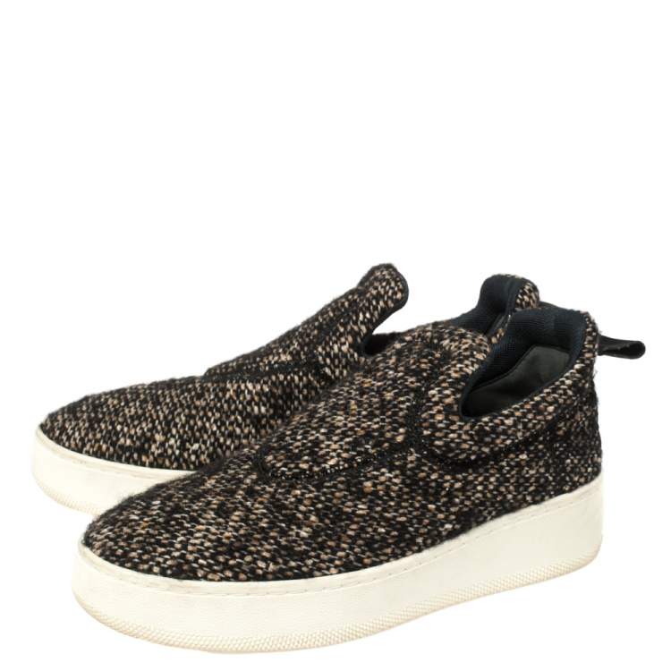 Pre Owned Céline Brown Tweed Platform Slip-On Sneakers Size 38