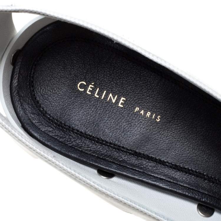Pre Owned Celine White Leather V-Neck Cutout Pumps Size 39.5
